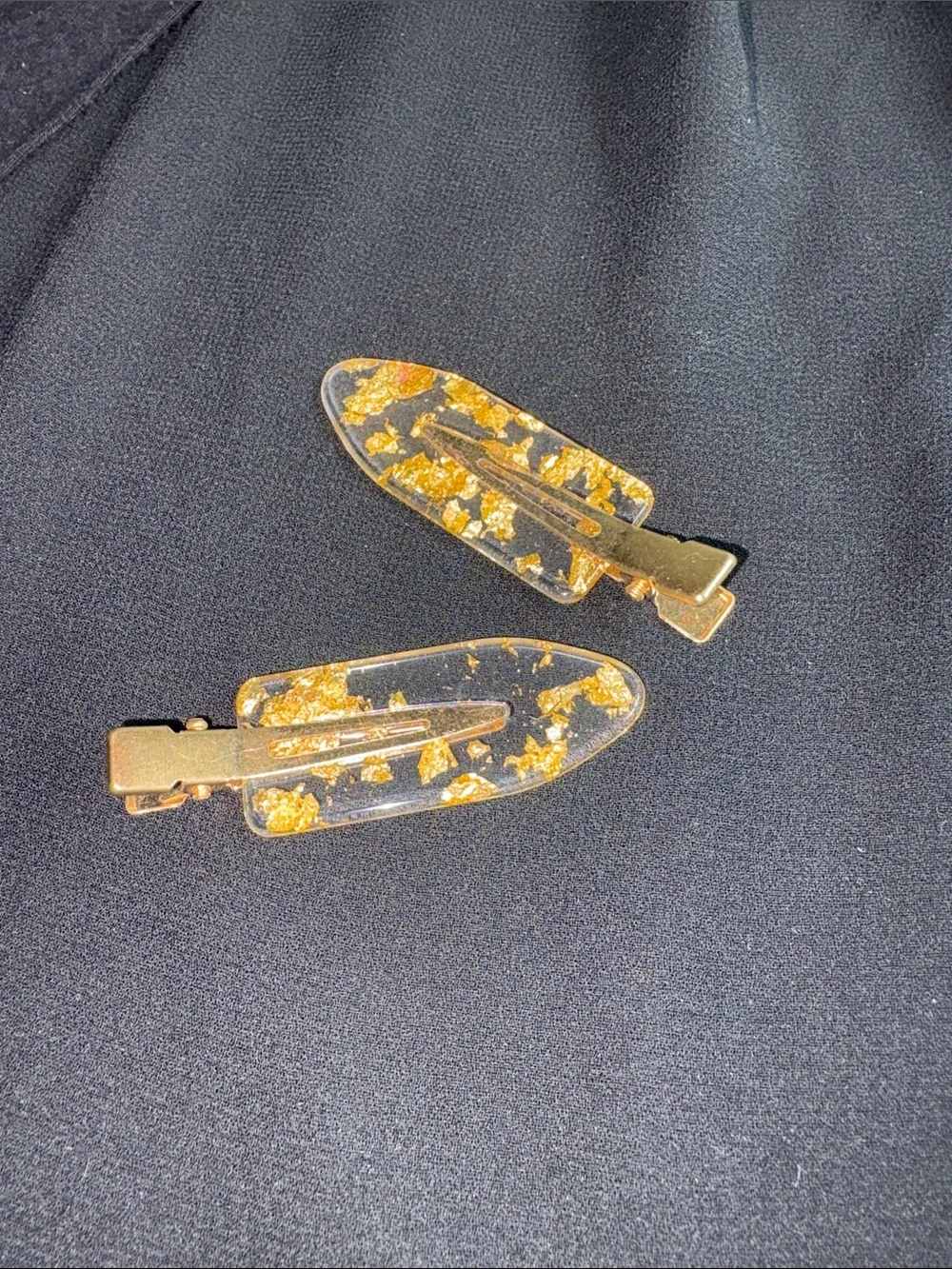 Gold Flake Resin Hair Clips - Set of 2